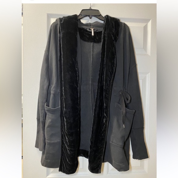 Free People open cardigan with velvet in size medium - Picture 1 of 5